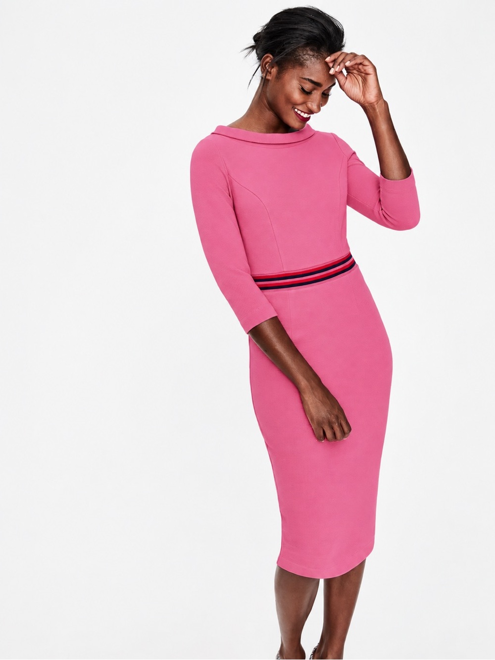 Boden Daisy Ottoman Dress Pink Striped Waist Pencil Dress 8R